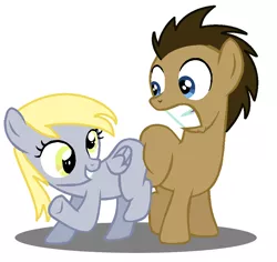 Size: 988x932 | Tagged: artist:jcking101, butt bump, butt to butt, butt touch, colt, derpibooru import, derpy hooves, doctorderpy, doctor whooves, edit, female, filly, male, no tail, safe, shipping, straight, time turner