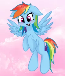 Size: 900x1056 | Tagged: artist:shentes, derpibooru import, palindrome get, pink background, pink cloud, rainbow dash, safe, simple background, solo