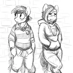 Size: 3000x3000 | Tagged: anthro, artist:gordonfreeguy, babs seed, bipedal, button mash, buttonseed, cigarette, clothes, derpibooru import, female, hat, hoodie, male, safe, semi-anthro, shipping, straight, unguligrade anthro
