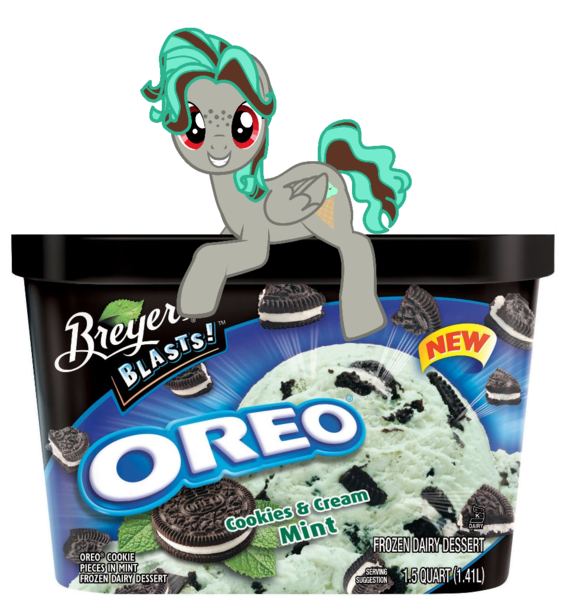 Size: 960x1016 | Tagged: safe, derpibooru import, oc, unofficial characters only, pegasus, pony, pony creator, brand, female, food, happy, ice cream, looking at you, mare, micro, mint, mint ice cream, oreo, sitting, smiling, solo