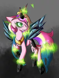 Size: 768x1024 | Tagged: artist:portal-kitty, changeling, character to character, derpibooru import, disguise, disguised changeling, fake cadance, princess cadance, queen chrysalis, safe, solo, transformation