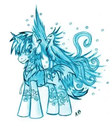 Size: 852x938 | Tagged: safe, artist:rossmaniteanzu, derpibooru import, oc, unofficial characters only, ice phoenix, phoenix, pony, unicorn, ice, simple background, traditional art, white background