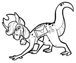 Size: 1280x1063 | Tagged: applejack, artist:secoh2000, derpibooru import, dragon, dragonified, monochrome, safe, solo, species swap