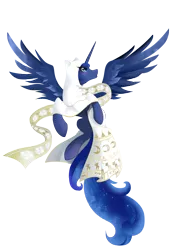 Size: 2550x3501 | Tagged: artist:artist-apprentice587, clothes, derpibooru import, flying, journey, princess luna, robe, safe, simple background, solo