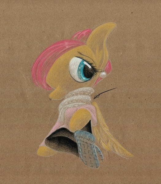 Size: 717x820 | Tagged: safe, artist:getchanoodlewet, derpibooru import, fluttershy, clothes, solo, traditional art