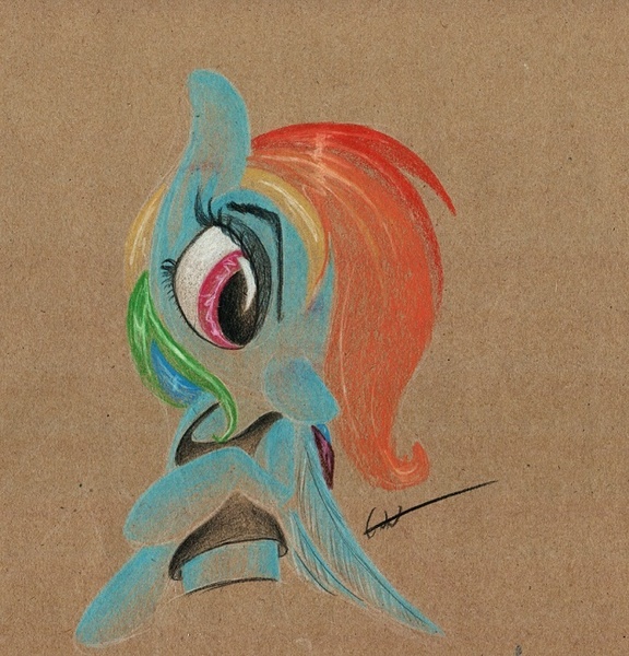 Size: 695x724 | Tagged: safe, artist:getchanoodlewet, derpibooru import, rainbow dash, clothes, solo, traditional art