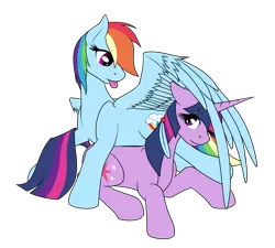 Size: 2000x1800 | Tagged: safe, artist:jykinturah, deleted from derpibooru, derpibooru import, rainbow dash, twilight sparkle, blue feather, female, lesbian, shipping, twidash