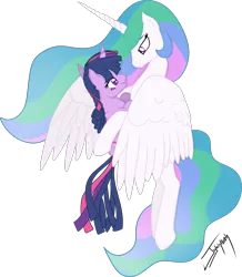 Size: 1946x2227 | Tagged: artist:jykinturah, derpibooru import, female, lesbian, princess celestia, safe, shipping, twilestia, twilight sparkle