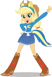 Size: 6002x8866 | Tagged: safe, artist:deathnyan, derpibooru import, applejack, equestria girls, absurd resolution, boots, canterlot high, clothes, cowboy boots, cowboy hat, denim skirt, fake tail, freckles, hat, helping twilight win the crown, open mouth, pony ears, simple background, skirt, solo, stetson, transparent background, vector, wondercolts