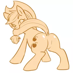 Size: 637x642 | Tagged: applejack, artist:sion, derpibooru import, dock, featureless crotch, female, looking back, monochrome, mouth hold, plot, presenting, raised tail, solo, solo female, suggestive