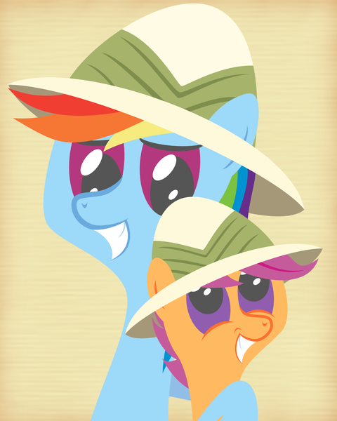 Size: 2000x2500 | Tagged: artist:daringdashie, derpibooru import, hat, pith helmet, rainbow dash, safe, scootaloo