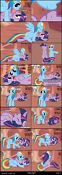 Size: 992x2774 | Tagged: safe, artist:skipsy, derpibooru import, rainbow dash, twilight sparkle, comic:dawn of a new day, comic, female, golden oaks library, kissing, lesbian, shipping, show accurate, twidash