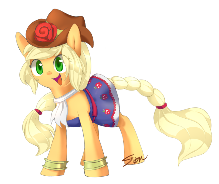 Size: 879x739 | Tagged: safe, artist:sion, derpibooru import, applejack, ponified, pony, equestria girls, bracelet, clothes, dress, equestria girls outfit, equestria girls ponified, fall formal outfits, simple background, solo