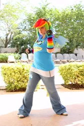 Size: 667x1000 | Tagged: 2011, anime festival orlando, artist:sushistarbomb, clothes, convention, cosplay, derpibooru import, fingerless gloves, gloves, goggles, human, irl, irl human, photo, rainbow dash, safe, solo