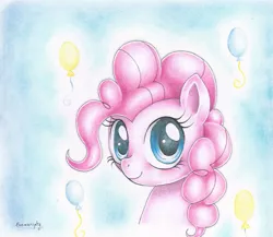 Size: 900x780 | Tagged: artist:evomanaphy, balloon, colored pencil drawing, cutie mark, derpibooru import, looking at you, pink, pinkie pie, portrait, safe, solo, traditional art