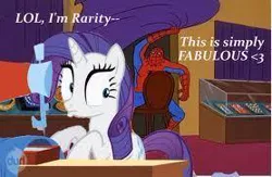 Size: 278x181 | Tagged: caption, derpibooru import, image macro, parody, rarity, roleplaying, safe, spider-man, teasing