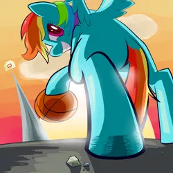 Size: 1500x1500 | Tagged: artist:pashoo, backlighting, basketball, derpibooru import, dock, low angle, plot, rainbow dash, safe, solo, sports