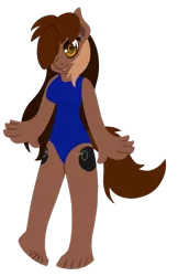 Size: 663x1023 | Tagged: anthro, anthro oc, artist:miikymod, barefoot, berta blast, clothes, derpibooru import, feet, oc, one-piece swimsuit, plantigrade anthro, safe, solo, swimsuit, unofficial characters only