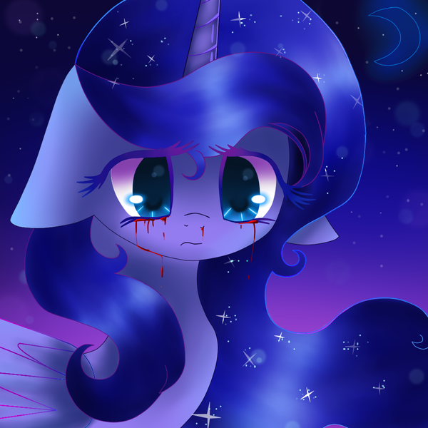 Size: 1000x1000 | Tagged: artist:x-shiro-kitsune-x, blood, crying, derpibooru import, portrait, princess luna, safe, solo