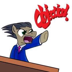 Size: 500x500 | Tagged: safe, artist:whatsapokemon, derpibooru import, oc, unofficial characters only, ace attorney, crossover, objection, phoenix wright, reaction image, simple background, solo, transparent background