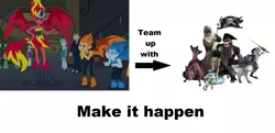 Size: 1738x840 | Tagged: safe, derpibooru import, snails, snips, sunset shimmer, demon, equestria girls, crossover, exploitable meme, ice age, make it happen, meme, pirate, sunset satan, the fools