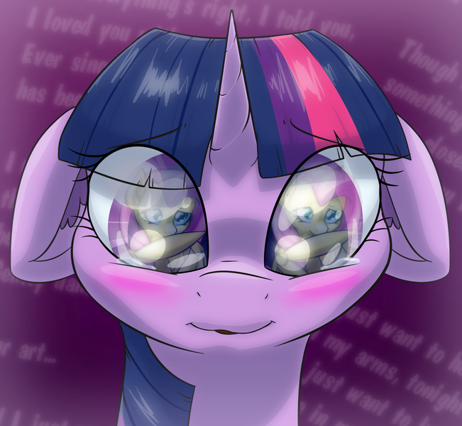 Size: 1600x1474 | Tagged: artist:silverblazebrony, blushing, cute, derpibooru import, eye reflection, eyes on the prize, female, floppy ears, fluttershy, lesbian, reflection, safe, shipping, shyabetes, smiling, twilight sparkle, twishy