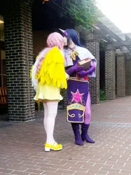 Size: 734x979 | Tagged: artist:felyndaer, artist:megelo, cosplay, derpibooru import, female, fluttershy, gencon, human, irl, irl human, kissing, lesbian, photo, safe, shipping, twilight sparkle, twishy