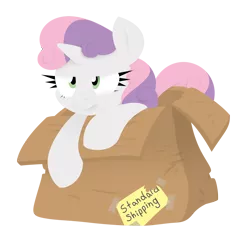 Size: 1280x1280 | Tagged: artist:dfectivedvice, artist:xhazxmatx, cardboard box, colored, safe, simple background, solo, sweetie belle, sweetie belle is not amused, transparent background