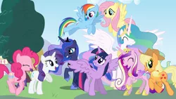 Size: 7680x4320 | Tagged: safe, artist:caboosinator, derpibooru import, applejack, fluttershy, pinkie pie, princess cadance, princess celestia, princess luna, rainbow dash, rarity, twilight sparkle, twilight sparkle (alicorn), alicorn, pony, absurd resolution, female, mane six, mare, vector