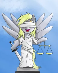 Size: 1600x2000 | Tagged: safe, artist:theimmolatedpoet, derpibooru import, derpy hooves, pony, bipedal, justice, scales, solo