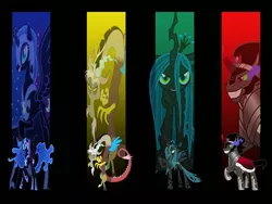 Size: 1600x1200 | Tagged: antagonist, artist:revlp670svr, derpibooru import, discord, king sombra, nightmare moon, queen chrysalis, safe, vector, wallpaper