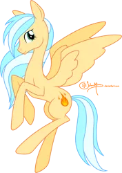 Size: 566x800 | Tagged: dead source, safe, artist:solar-misae, derpibooru import, oc, unofficial characters only, pegasus, pony, female, flying, looking at you, mare, profile, signature, simple background, smiling, solo, spread wings, transparent background, wings