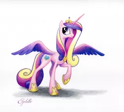 Size: 2186x1977 | Tagged: safe, artist:syncallio, derpibooru import, princess cadance, alicorn, pony, female, mare, raised hoof, solo, traditional art