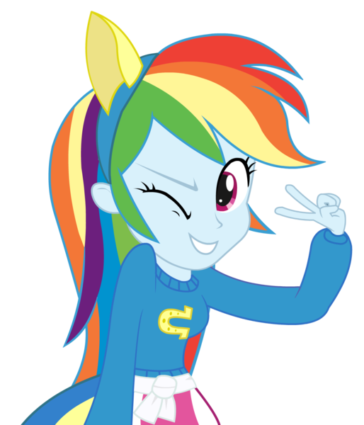 Size: 1250x1458 | Tagged: safe, artist:negasun, derpibooru import, rainbow dash, equestria girls, one eye closed, peace sign, simple background, solo, transparent background, vector, wink, wondercolts