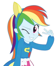 Size: 1250x1458 | Tagged: safe, artist:negasun, derpibooru import, rainbow dash, equestria girls, one eye closed, peace sign, simple background, solo, transparent background, vector, wink, wondercolts