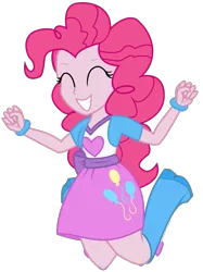 Size: 667x890 | Tagged: safe, artist:n0m1, derpibooru import, pinkie pie, equestria girls, balloon, boots, bracelet, clothes, high heel boots, jewelry, jumping, simple background, skirt, solo, transparent background, vector