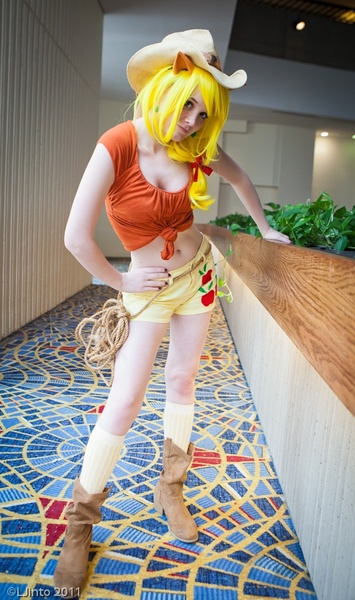 Size: 533x900 | Tagged: applejack, artist:mollyisacatlady, belly button, cosplay, derpibooru import, front knot midriff, human, irl, irl human, midriff, photo, safe, solo, source needed