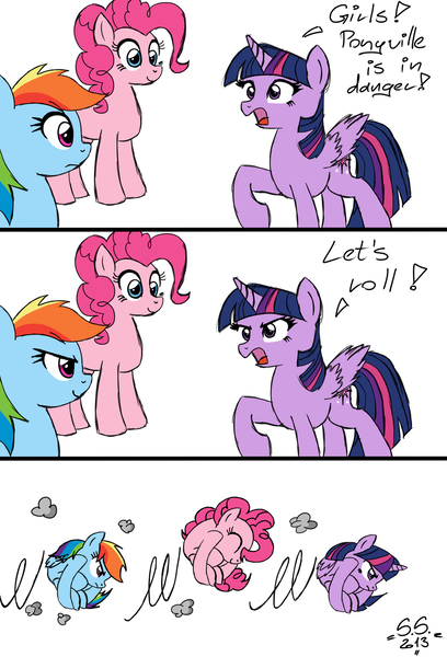 Size: 1024x1506 | Tagged: safe, artist:scarred-spike, derpibooru import, pinkie pie, rainbow dash, twilight sparkle, twilight sparkle (alicorn), alicorn, pony, ball, comic, female, hilarious in hindsight, mare, meme, morph ball, pinkieball, pun, rainball, rariball, rolling, spin dash, twiball