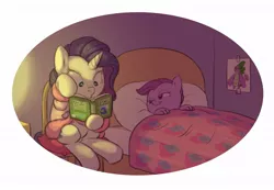 Size: 1011x700 | Tagged: artist:carnifex, bathrobe, bedtime story, clothes, derpibooru import, dracony, hybrid, interspecies offspring, mother and daughter, oc, oc:lavender, offspring, parent:rarity, parent:spike, parents:sparity, rarity, robe, safe