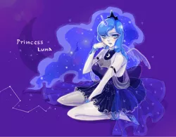 Size: 830x648 | Tagged: safe, artist:weketa, derpibooru import, princess luna, human, horned humanization, humanized, pixiv, solo, winged humanization