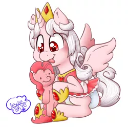 Size: 672x667 | Tagged: suggestive, artist:diapered-buns, derpibooru import, pinkie pie, oc, unofficial characters only, alicorn, pony, alicorn oc, diaper, doll, filly, foal, plushie, plushie pie, solo, toy, urine, wet diaper