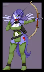 Size: 1024x1664 | Tagged: alicorn, alicorn oc, anthro, anthro oc, archery, arrow, artist:kloudmutt, boots, bow and arrow, bow (weapon), breasts, cleavage, derpibooru import, female, loincloth, oc, oc:mariah wolves, pale belly, solo, solo female, suggestive, unofficial characters only, weapon