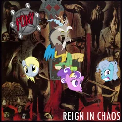 Size: 500x500 | Tagged: grimdark, derpibooru import, derpy hooves, discord, screw loose, screwball, pegasus, pony, album, album cover, female, mare, metal, parody, slayer