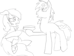 Size: 411x311 | Tagged: safe, artist:queen luna/luna the great, derpibooru import, roseluck, oc, ponified, pony, clothes, doctor who, jacket, monochrome, rose tyler, shivering, vortex manipulator