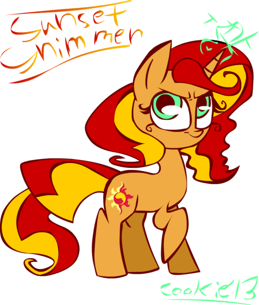 Size: 712x840 | Tagged: safe, artist:mushroomcookiebear, derpibooru import, sunset shimmer, pony, unicorn, solo