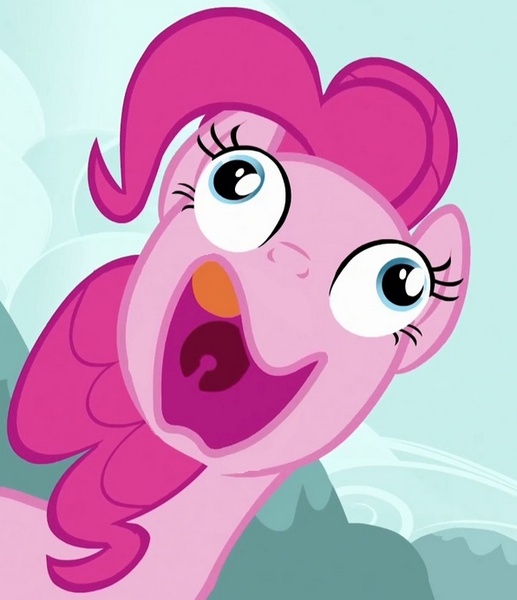 Size: 596x692 | Tagged: safe, derpibooru import, edit, edited screencap, screencap, pinkie pie, earth pony, pony, too many pinkie pies, clone, cropped, faic, female, inverted mouth, mare, pinkie clone, pinkie frogmouth, solo