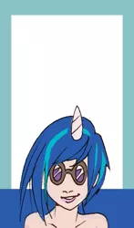 Size: 461x782 | Tagged: artist:santichan, bare shoulder portrait, horned humanization, human, humanized, safe, solo, vinyl scratch