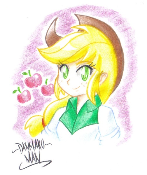 Size: 767x913 | Tagged: applejack, artist:danmakuman, human, humanized, safe, solo, traditional art