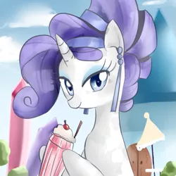 Size: 699x700 | Tagged: safe, artist:haruliina, derpibooru import, rarity, crystal pony, pony, alternate hairstyle, crystallized, food, milkshake, solo