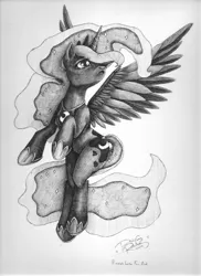 Size: 1700x2338 | Tagged: artist:breakingreflections, derpibooru import, monochrome, princess luna, safe, solo, traditional art